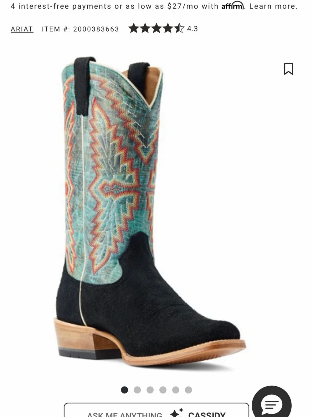 Ariat Black Suede Western Boots with Teal and Red Embroidery